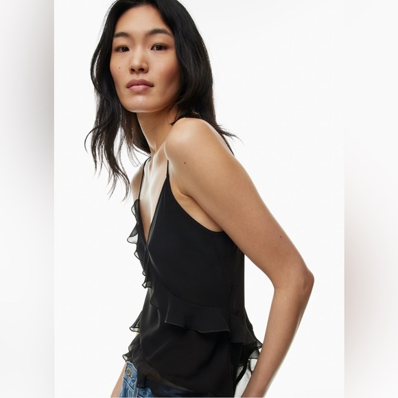 NWT Aritzia Wilfred Eminence Top in Black Size Small Ruffled chiffon camisole - Picture 7 of 13